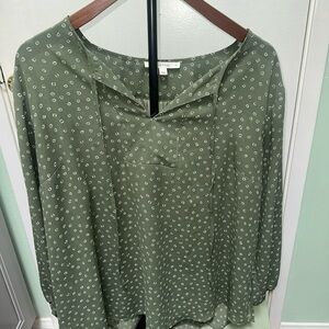 Fun 2 Fun Green Blouse with White Pattern